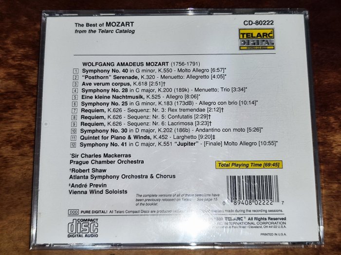 Telarc 莫札特精選集 The Best Of Mozart Mackerras Robert Shaw Previn