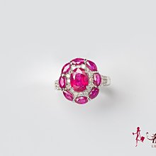 ＊奢華大道國際精品＊【J0934】天然花朵造型1.49CT 紅寶石白k金鑽戒 13號