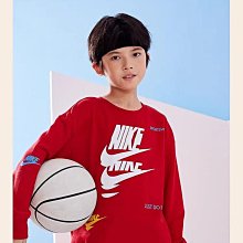 『NIKE 童裝-秋冬款』NY2212095 中性款棉質內毛圈長袖上衣(110-130公分)☆學院紅☆