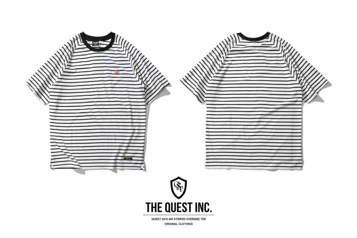 【QUEST】現貨 QUEST 2016 SS STRIPED OVERSIZE TEE 黑白 條紋 落肩 短T