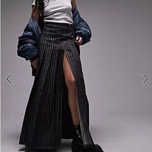 (嫻嫻屋) 英國ASOS-Topshop條紋印花黑色牛仔高腰開叉長裙EH23