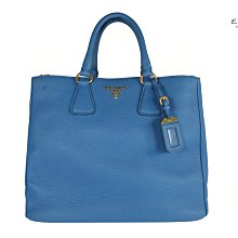 【巴黎站二手名牌專賣店】＊現貨＊PRADA 真品＊經典立體三角LOGO 藍色手提斜背兩用包