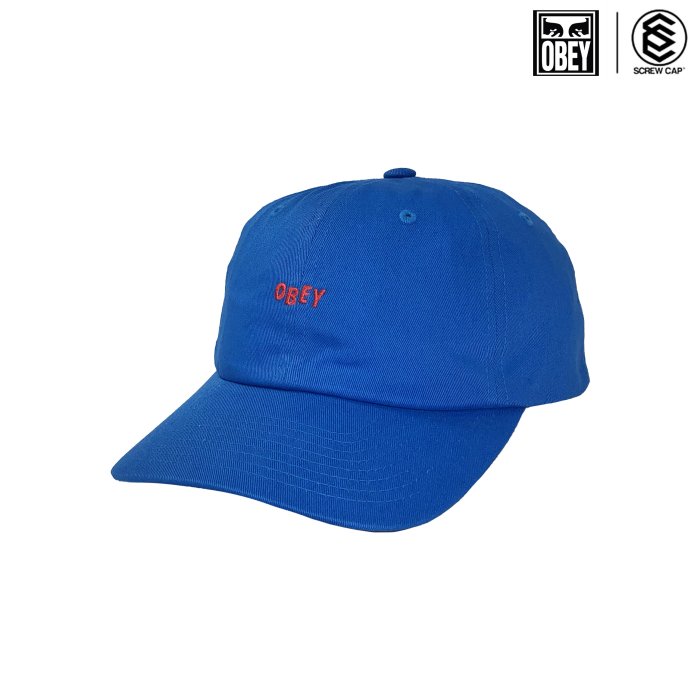 OBEY 老帽 OBEY CUTTY 7 PANEL SNAPBACK 藍底橘紅字 棒球帽 鴨舌帽⫷ScrewCap⫸