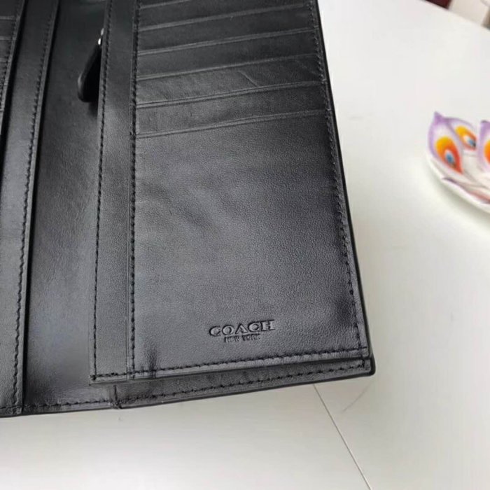 【九妹精品】COACH 75013 經典PVC印花對折男士長夾 錢包 黑色 咖啡色