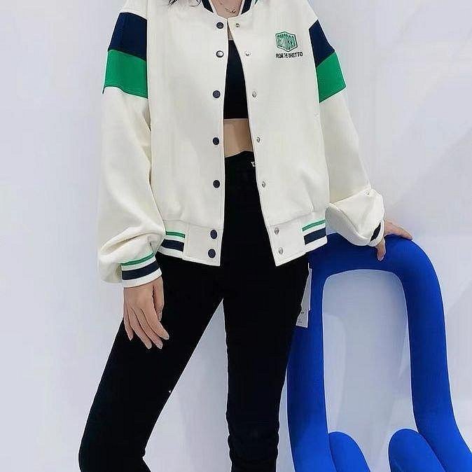 新品 棒球服女2022年春秋拼色寬松夾克潮牌小個子大碼休閑運動外套促銷