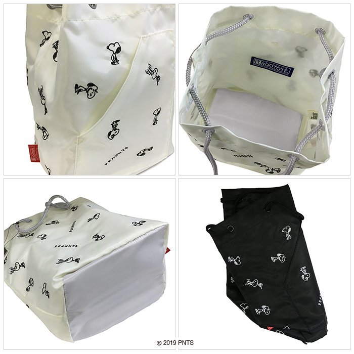 日本ROOTOTE PEANUTS SNOOPY 史努比 刺繡 束口包 手提包 肩背包 黑色/米白色 Baby ROO 4033
