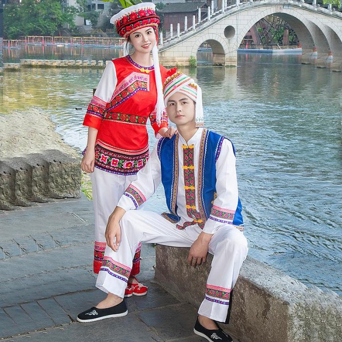 新款白族服裝女成人演出服紅色云南大理白族舞蹈服少數民族風套裝