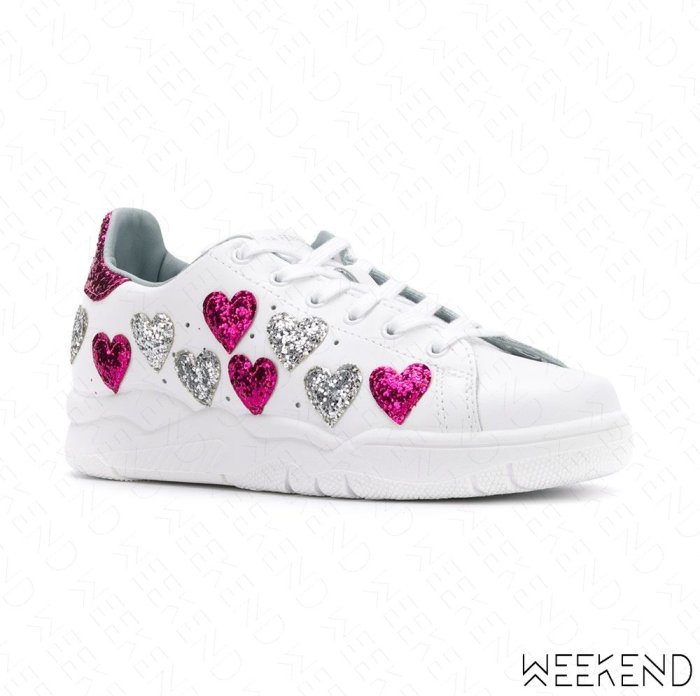 【WEEKEND】 CHIARA FERRAGNI Glitter Hearts 亮粉 愛心 休閒鞋 銀+桃紅 18秋冬