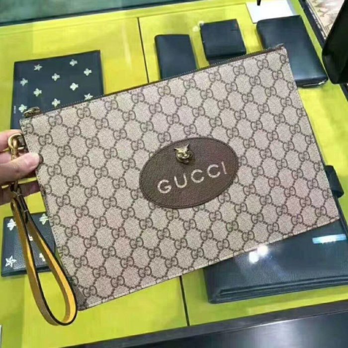 二手Gucci 虎頭包 Neo Vintage高級人造帆布手拿包 中性包 473956