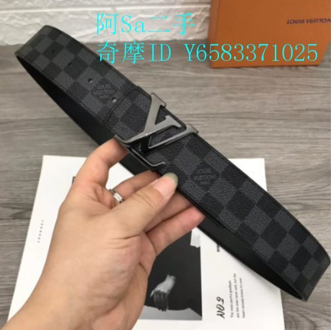 阿Sa二手LOUIS VUITTON LV LOGO M9608 全新字紋皮帶腰帶 M9608 黑色 老花