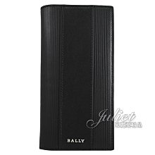 【茱麗葉精品】全新商品 BALLY 6307895 LALIROS 金屬LOGO條紋牛皮對開長夾.黑 現貨