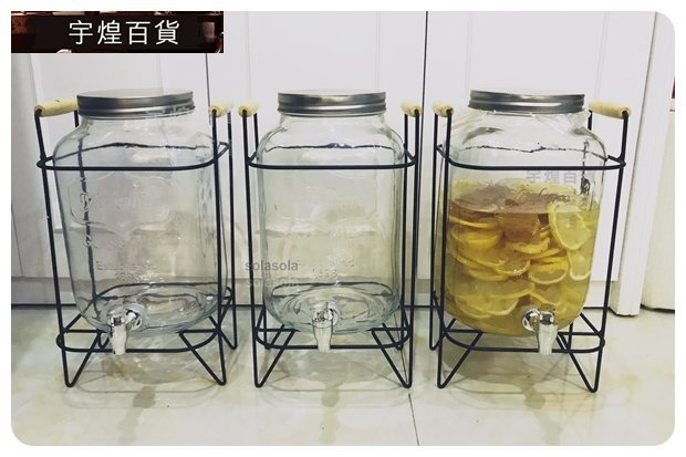 《宇煌》ABS龍頭 8L果汁罐+提把鐵架 Mason梅森罐 玻璃瓶 飲料桶 冰桶 果汁桶 啤酒桶_GHb3