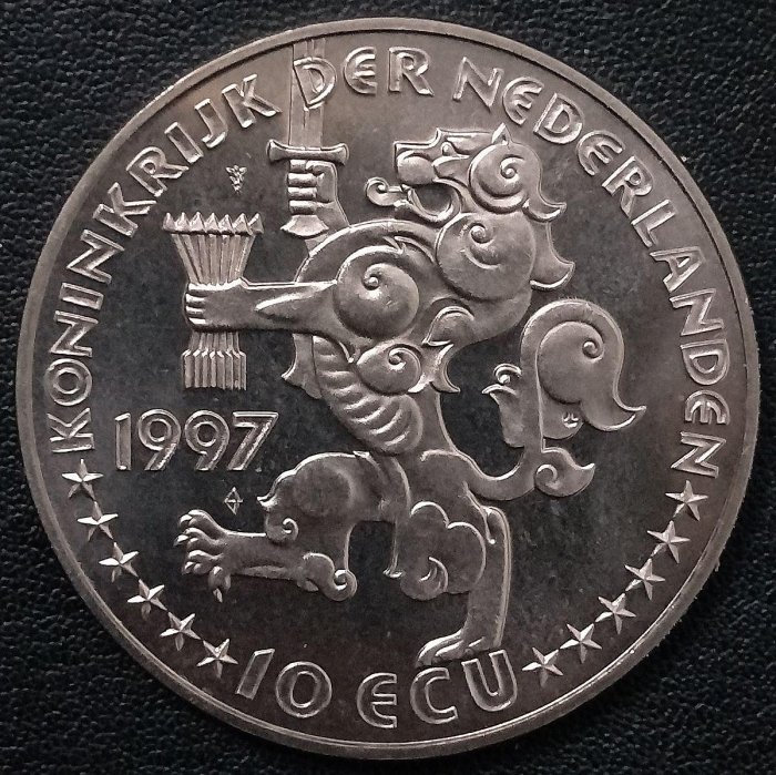 荷蘭1997年10埃居銅鎳幣與俄建交400周年紀念38mm歐洲硬幣