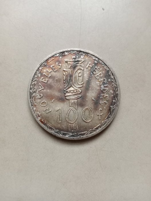 歐洲銀幣~ 1966年 法國自由女神 100F 漂亮七彩老包 重25克!