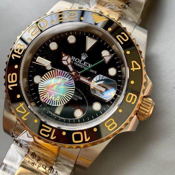 直購#勞力士 Rolex 男士金色機械手錶玫瑰格林尼治系列黑盤倆地時功能男錶 精鋼材質保證不掉色 送禮