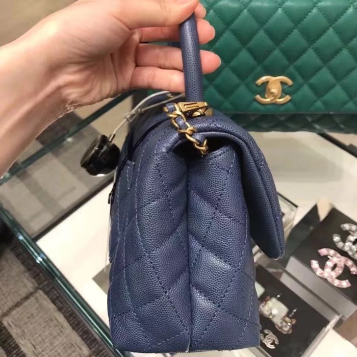 全新正品 Chanel COCO HANDLE 小款23CM 手提兩用包 黑色金鏈 CHANEL 荔枝紋