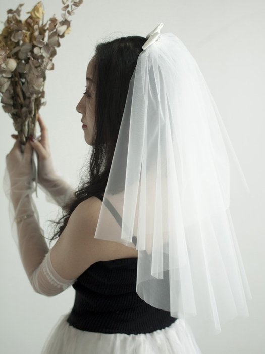 頭紗新娘結婚領證紀念日旅拍禮盒裝小頭紗短紗遮面紗簡潔婚紗新款配飾,特價