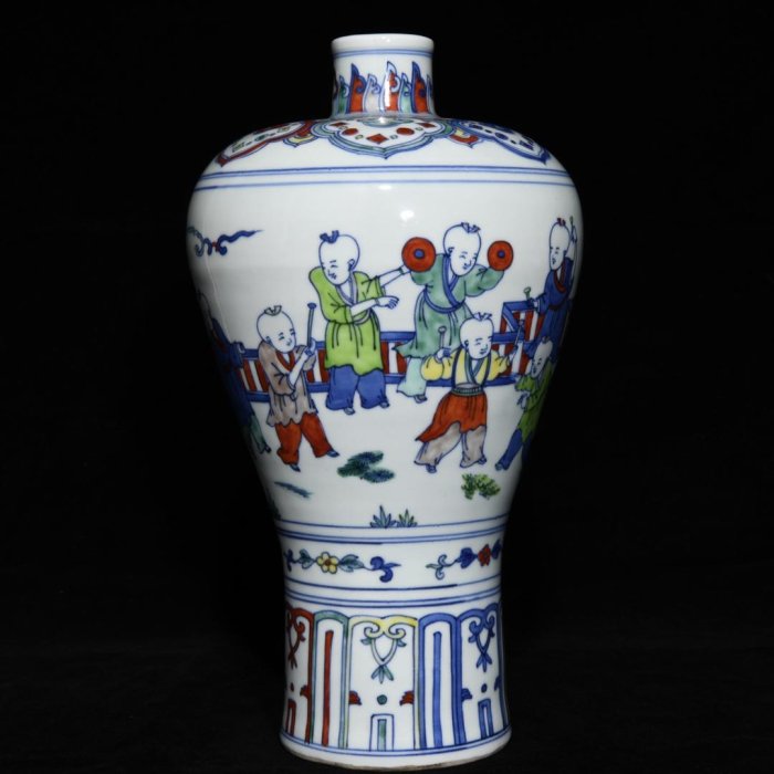 明萬歷斗彩嬰戲圖梅瓶，高32.5cm直徑18cm，編號8 瓷器 古瓷 古瓷器