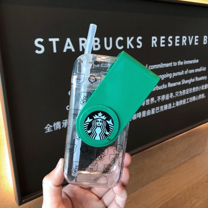 星巴克折疊杯旋轉透明塑料吸管水杯290ml-極巧