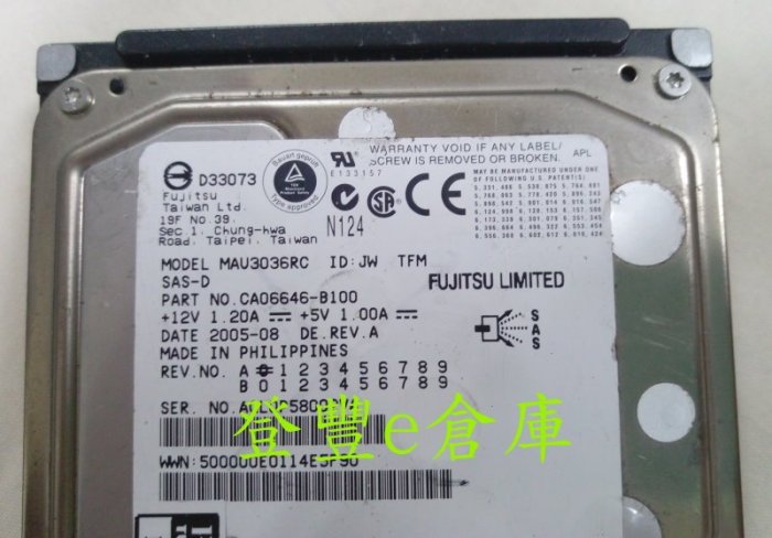 【登豐e倉庫】 YF941 Fujitsu Limited MAU3036RC 36GB 15K SAS SCSI 硬碟