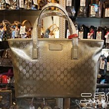 二手旗艦 GUCCI 211137 全新 金色雷射PVC防水拉鍊托特包購物包(中) (中友店)09945