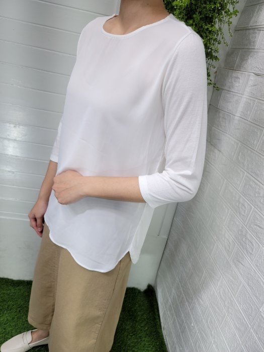 正韓korea韓國製9tail白色配布雪紡7分袖棉麻衫 現貨 小齊韓衣