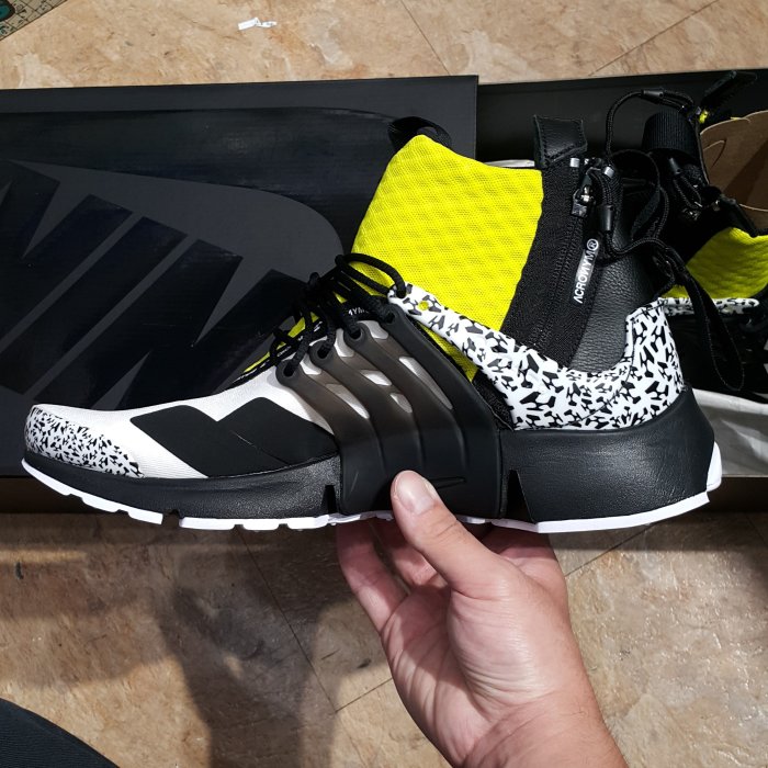 NIKE AIR PRESTO MID ACRONYM 聯名款魚骨鞋高筒黑黃色拉鍊襪套AH7832