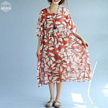 現貨 ⓔureka A23-D18 寬鬆 大小尺碼 樹葉 圖案印花 透視  長版洋裝 兩件套裝