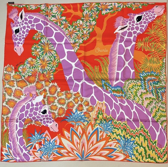 ［完售］Hermes Three Graces scarf 90愛馬仕超限量美惠三女神福祿壽開運招財長頸鹿絲巾藍粉