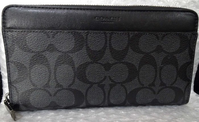 ...點子電腦-北投...中古◎很新的 COACH 拉鍊式多功能長夾 黑灰色◎3500元