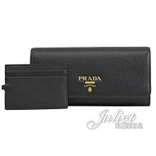 【茱麗葉精品】全新精品 PRADA 專櫃商品 1MH132 VITELLO GRAIN 浮雕LOGO扣式長夾.黑 預購