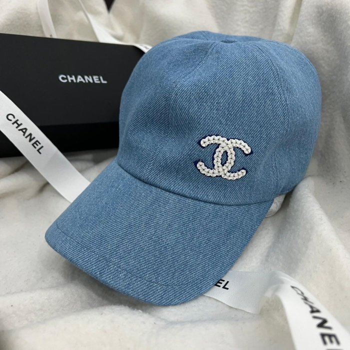 【翰貝格名牌館】全新真品 CHANEL 爆款 牛仔 藍色 白色 亮片CC 棒球帽 鴨舌帽 AA8087