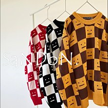 SaNDoN x『ACNE STUDIO』冬季出國旅遊來一件可愛毛衣 實品拍攝經典方塊表情針織50羊毛毛衣 230927