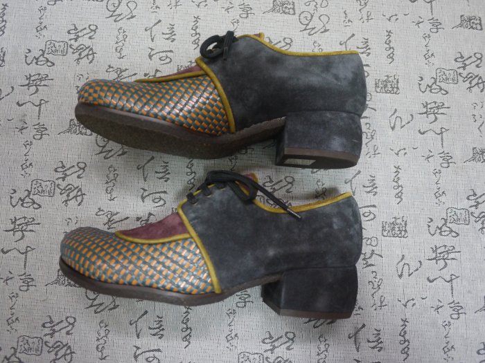 西班牙製 Chie Mihara 編織皮革飾麂皮粗跟鞋 USA 5.5 EUR 35 JPN 22.5 CM