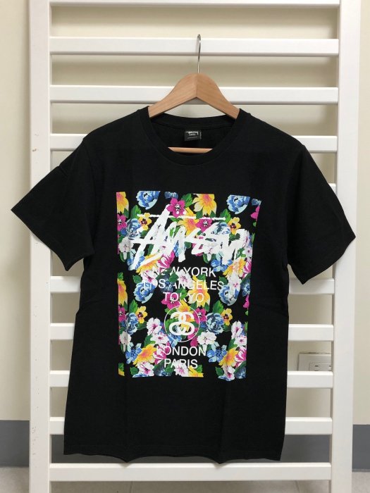 STUSSY S/S WT FLOWER BLOCK TEE 世界巡迴 扶桑花 短T 黑白各一件