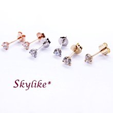 *SKYLIKE*單支購-韓國進口585/14K金白K金、黃K金、玫瑰金單鑽三爪V座鑲0.1克拉/10分鋯石耳針耳環57471s*