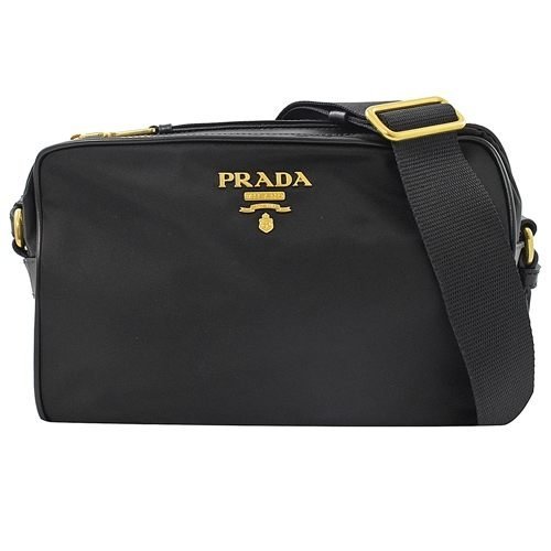 英國代購 PRADA 經典 LOGO尼龍帆布皮飾邊斜背小方包. 雙色