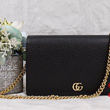 優買二手精品名牌店 GUCCI  497985 黑色 荔枝皮 MARMONT 金鍊 WOC 長夾 手拿包 斜背包 全新品II