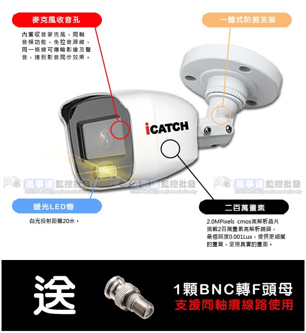 【萬事達監控批發】iCATCH 可取 IT-BL2888 星光日光全彩 含麥克風收音 防剪型 200萬同軸音頻攝影機