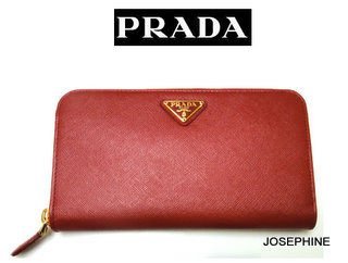 喬瑟芬【PRADA】現貨~經典紅色 SAFFIANO 防刮 皮革 8卡 拉鍊 長夾