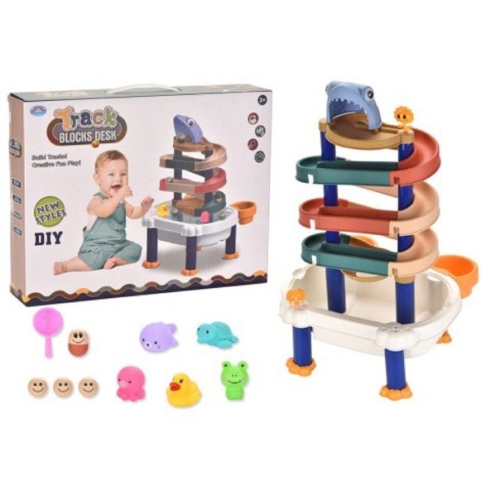 開心洗澡玩水組 兒童玩具 多功能玩具 軌道 積木 玩水玩具 玩沙玩具 洗澡玩具 玩具行李箱 噴水玩具
