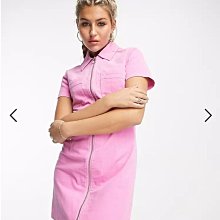 (嫻嫻屋) 英國ASOS-粉紅色襯衫領短袖拉鍊洋裝EC23