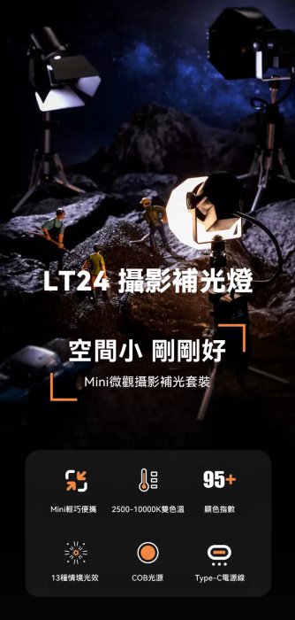 ulanzi 優籃子 LT24 迷你攝影COB補光燈 3196 微觀攝影 色溫2500-10000K 公司貨帶腳架 王冠