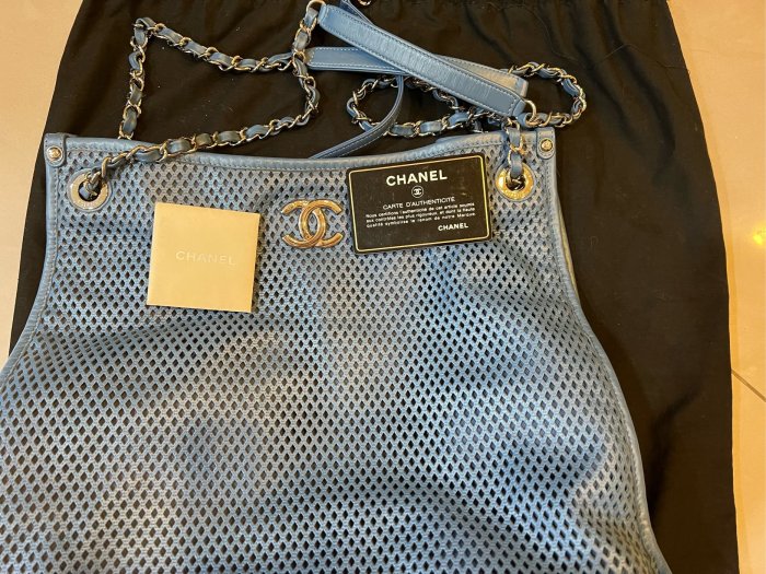 專櫃真品 Chanel tote Bag 純牛皮包 購物包 托特包 經典藍 沙灘包