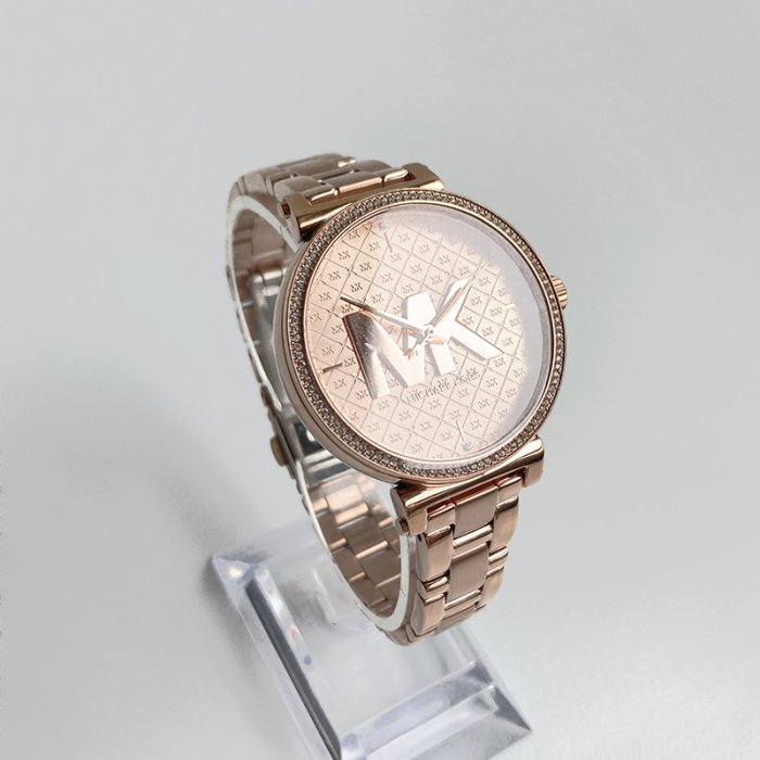 美國百分百【Michael Kors】手錶 MK4335 女錶 MK 鍊帶腕錶 大logo 水鑽 玫瑰金 BF61