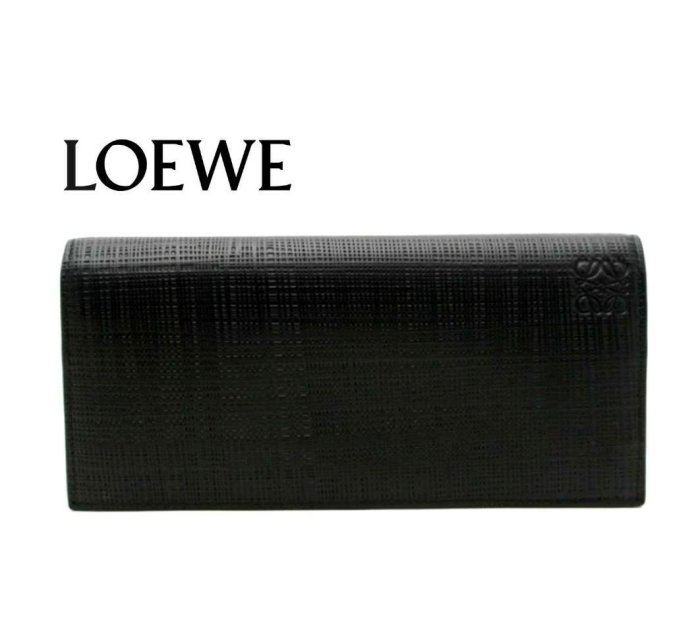 LOEWE ► LINEN (黑色) 質感壓紋真皮兩摺長夾 錢包 皮夾｜100%全新正品｜特價!