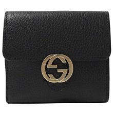 【茱麗葉精品】全新精品GUCCI 598167金屬雙G LOGO牛皮扣式零錢中短夾.黑 預購無現貨