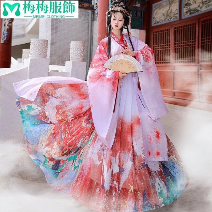 漢服女原創魏晉廣袖仙氣古風齊腰超仙學生古著 成年人全套~梅梅服飾