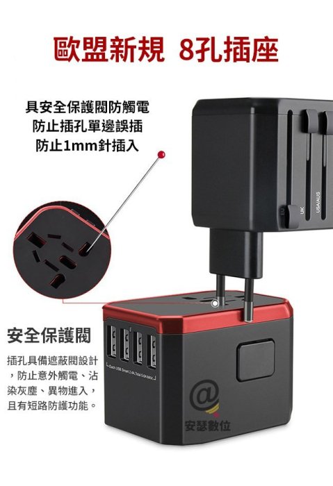 【Anra TYPE C+4USB 萬國轉接頭】Max 8.6A 萬用 萬國 旅行充電器 轉接頭 旅充 出國 旅遊