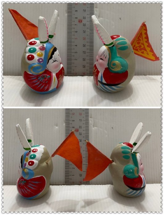龍廬-自藏出清~中國旅遊紀念品-陶瓷製品-老北京傳統泥塑擺件兔兒爺&兔奶奶造型土偶擺設二個一起賣/只有一組